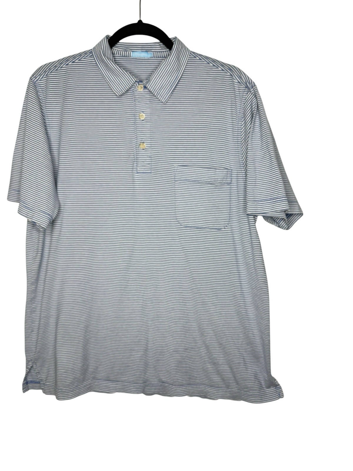 J. McLaughlin Callahan Cotton Polo in Stripe Abyss Blue White Large
