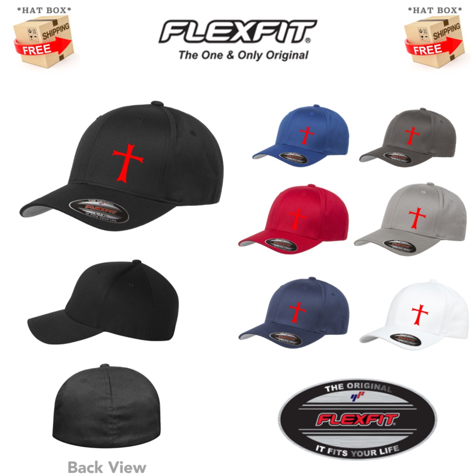 KNIGHTS TEMPLAR CROSS FLEXFIT 6277 HAT *FREE SHIPPING in BOX*