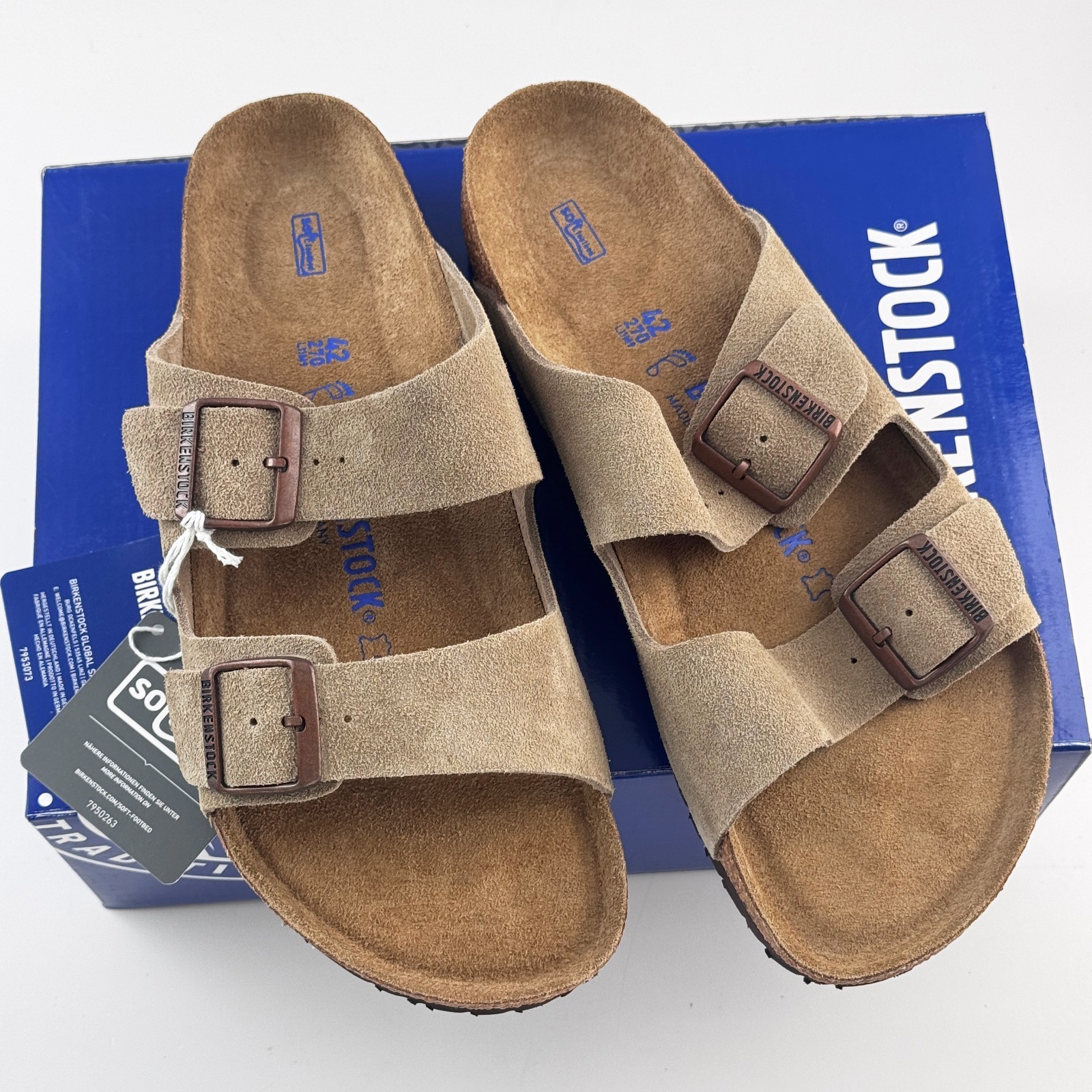Birkenstock Arizona Soft Footbed Taupe Suede Leather Sandals Men’s Regular