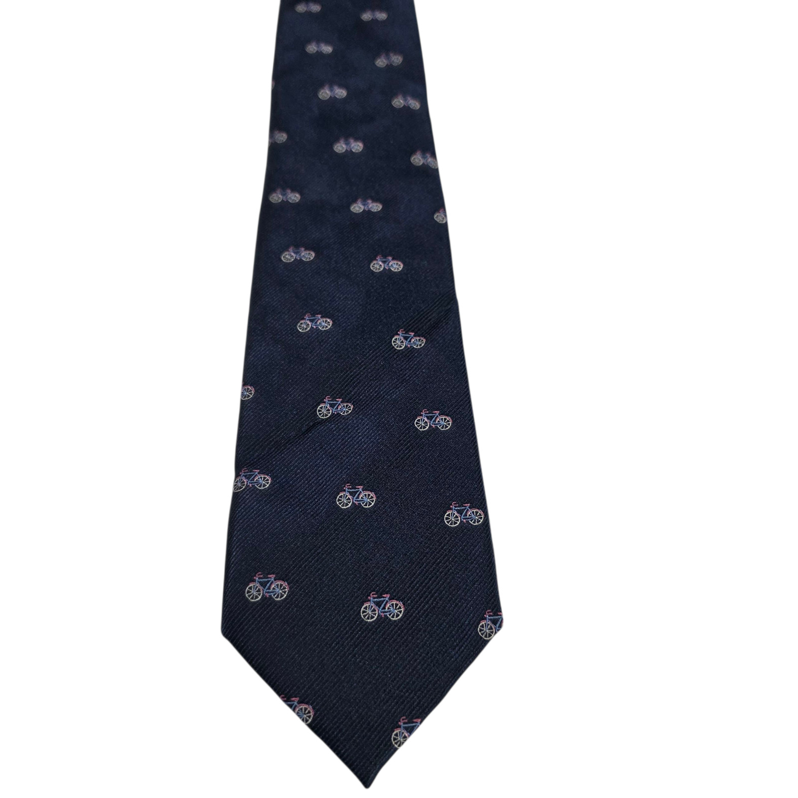 Chaps Mens NecktieNavy Blue Bicycle Pinstripe Silk Blend Woven Preppy Novelty