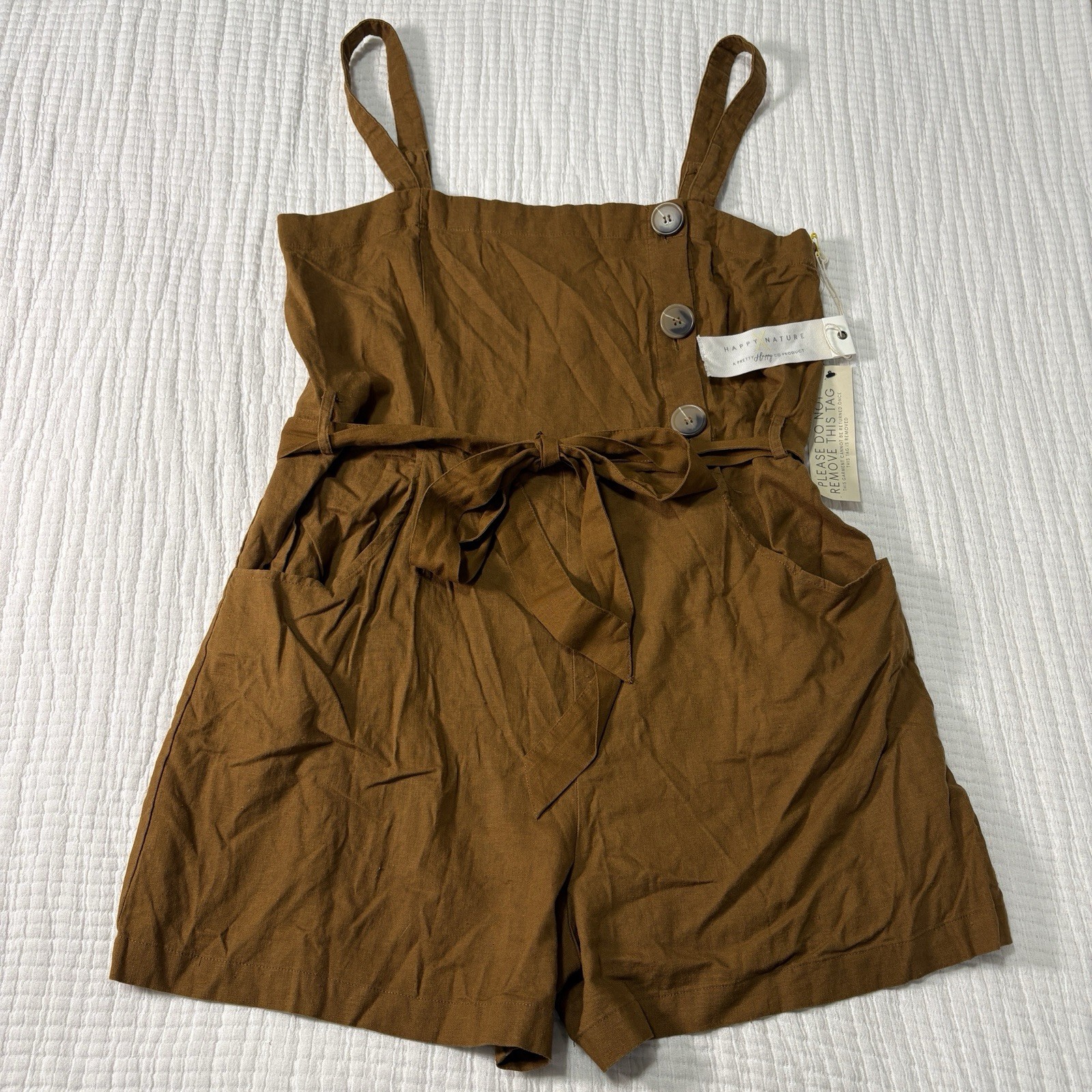NEW Happy X Nature Linen Blend Romper Large Brown Boho Earthy Cottage Lagenlook