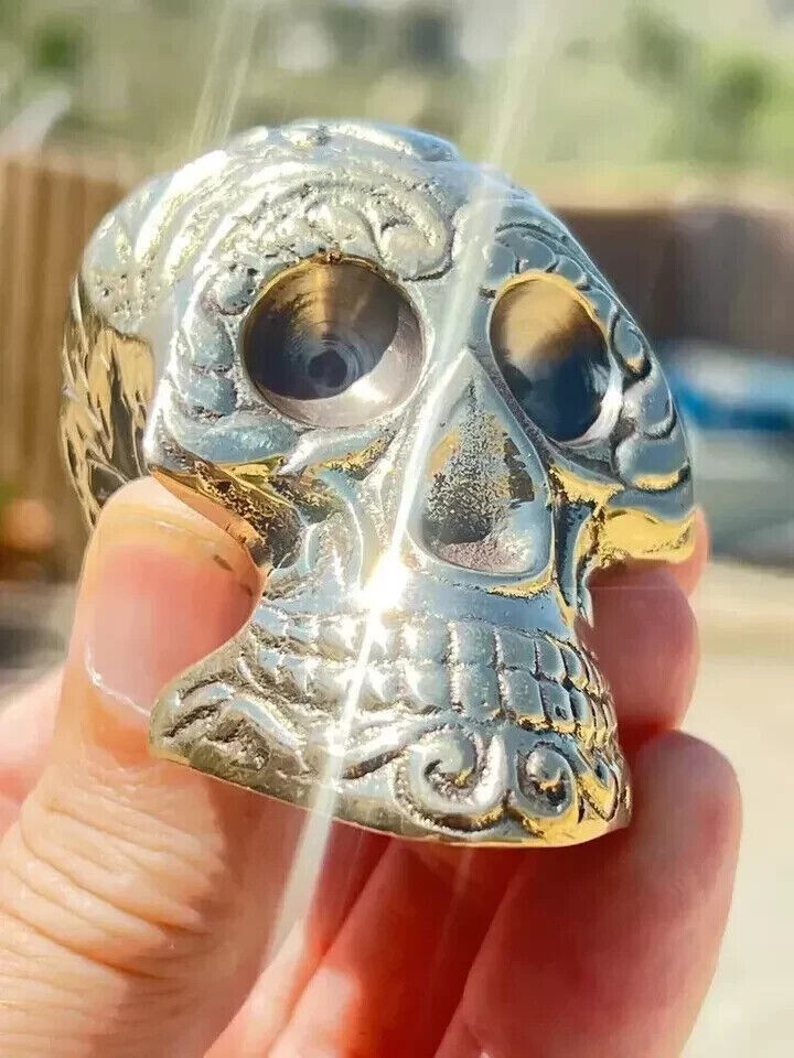 Cane For Wooden Walking Stick Solid Brass Skull Head Handle Walking