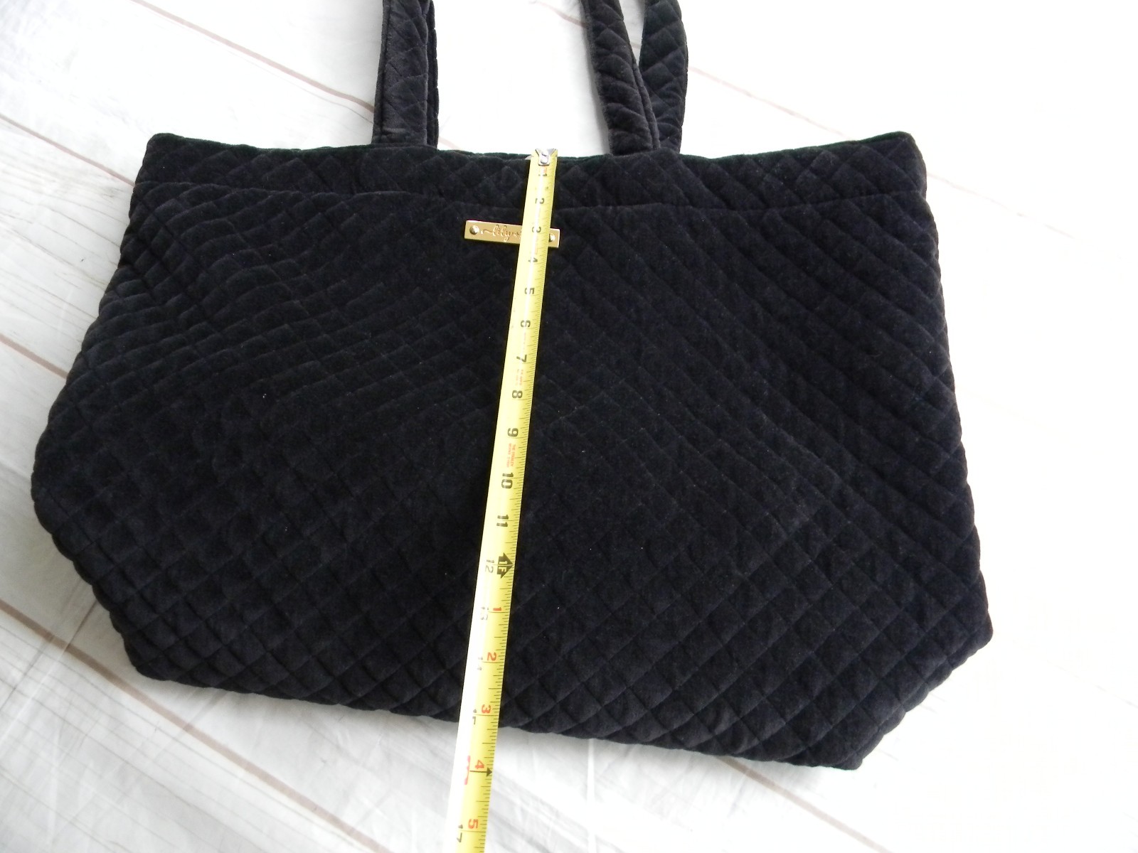 LILY & FAYE BLACK VELVET QUILTED LARGE TRAVEL WORK TOTE