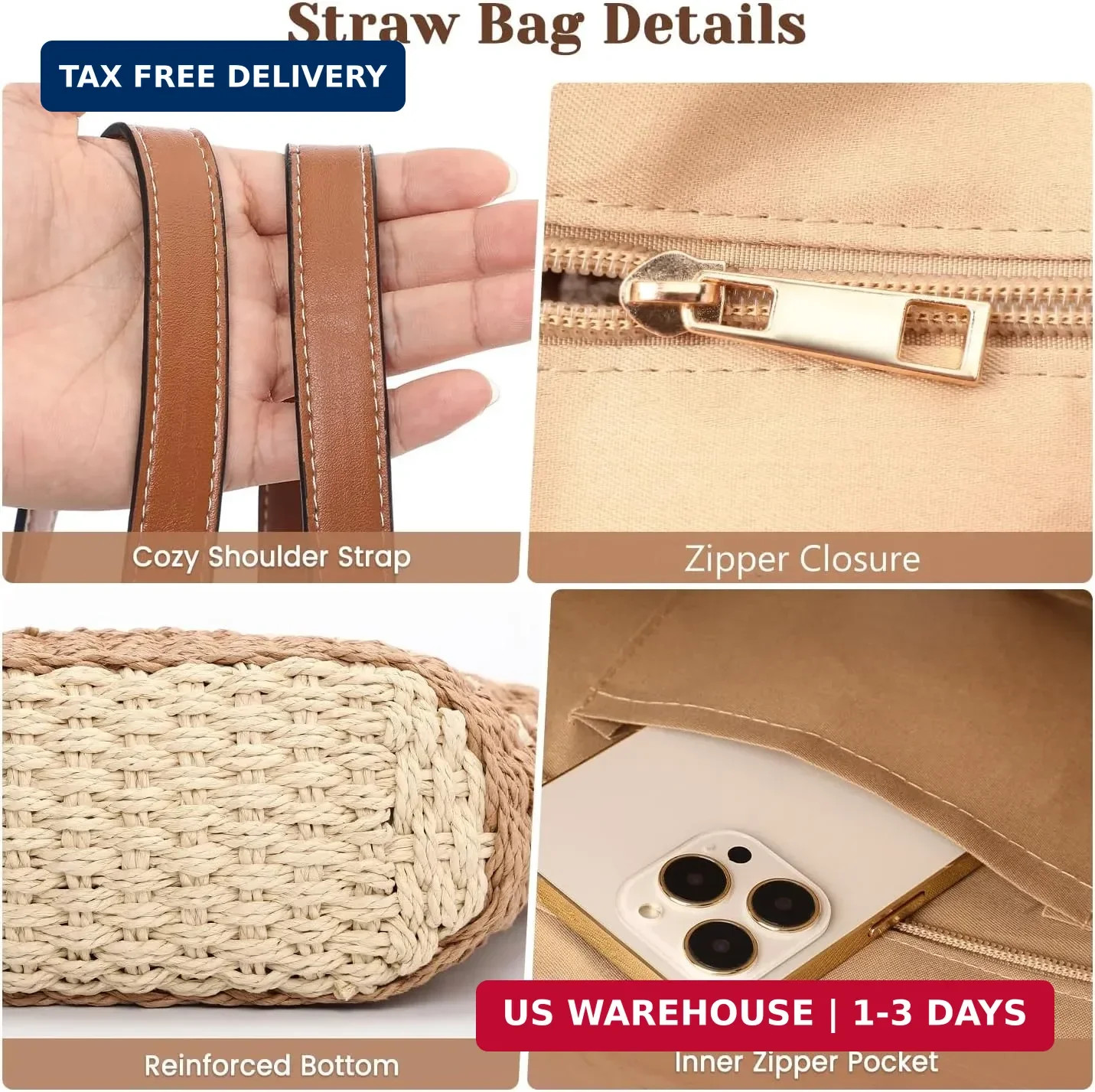 Tavaleu Straw Beach Bags for Women, Tote Handbag Shoulder Bag for Women, Beach S