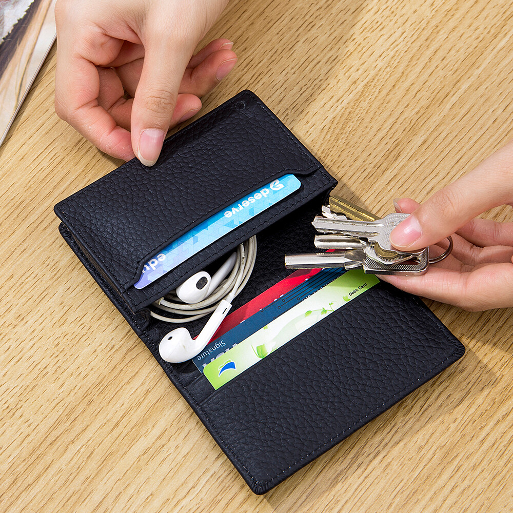 Genuine Leather Business Card Holder for Men Women Card Wallet Coin Pocket Purse