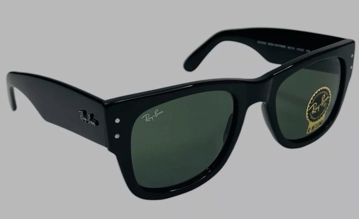 Ray Ban Mega Wayfarer RB0840S 901/31 51 Black w/ Green Sunglasses Rayban 0840S