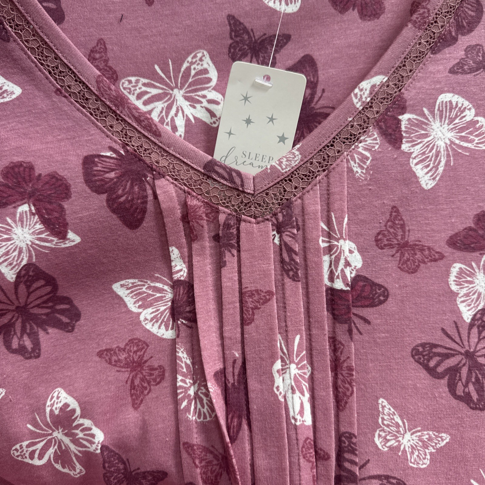 Bon Marche Size 12/14 Pink Butterfly Cotton Short Sleeve V Neck Nightdress New
