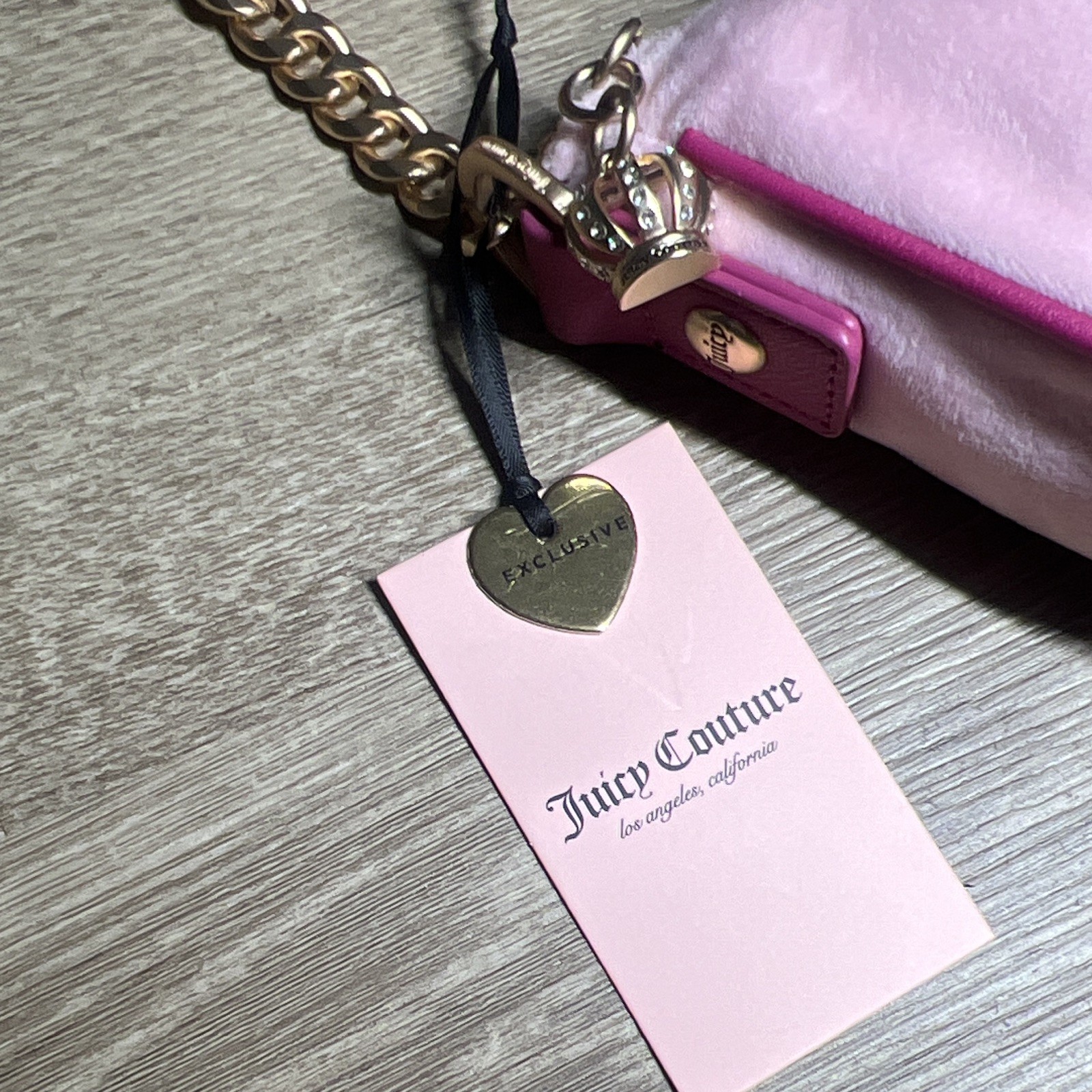 Juicy Couture Small Pink Shoulder Bag Embroidered Logo Gold Chain Zip Charm