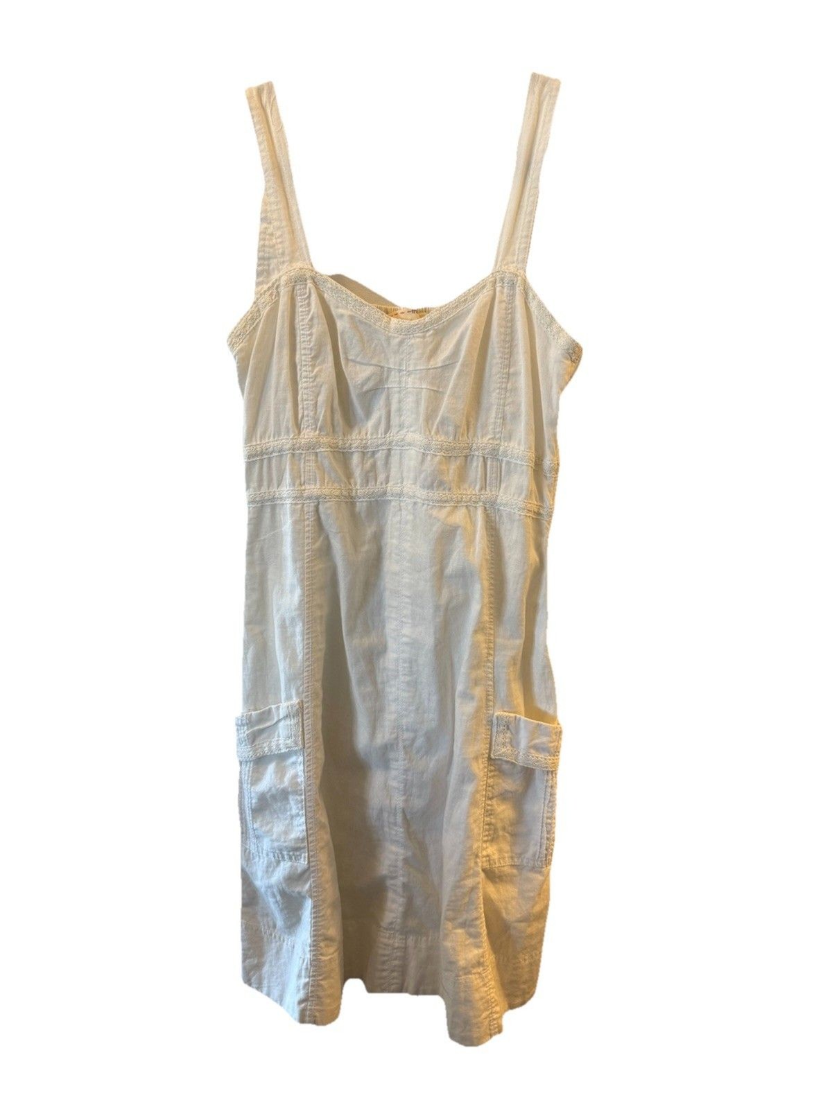Fransa White Linen Cotton Blend Smocked Jumper Dress European Sz 38 Boho Prairie