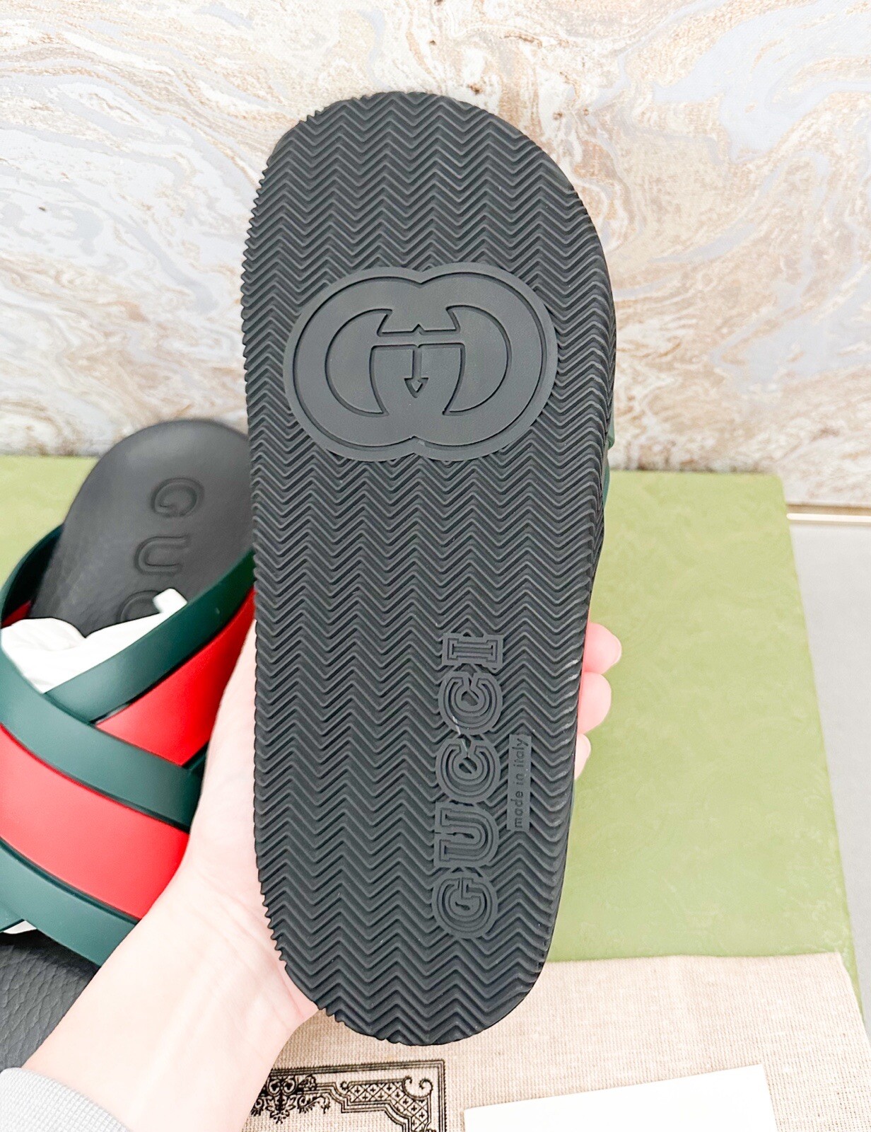 Gucci Rubber Web Criss Cross Slide Sandals