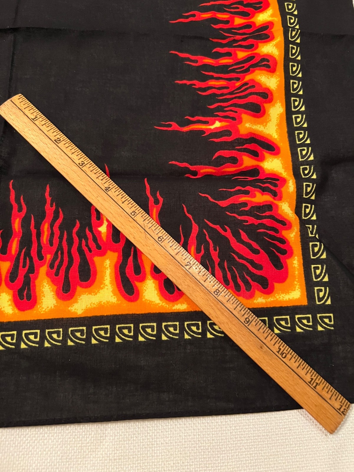 Cotton Bandana Flame Burst Fire Black Red Orange Yellow 21″ x 22″ NOS Never Used