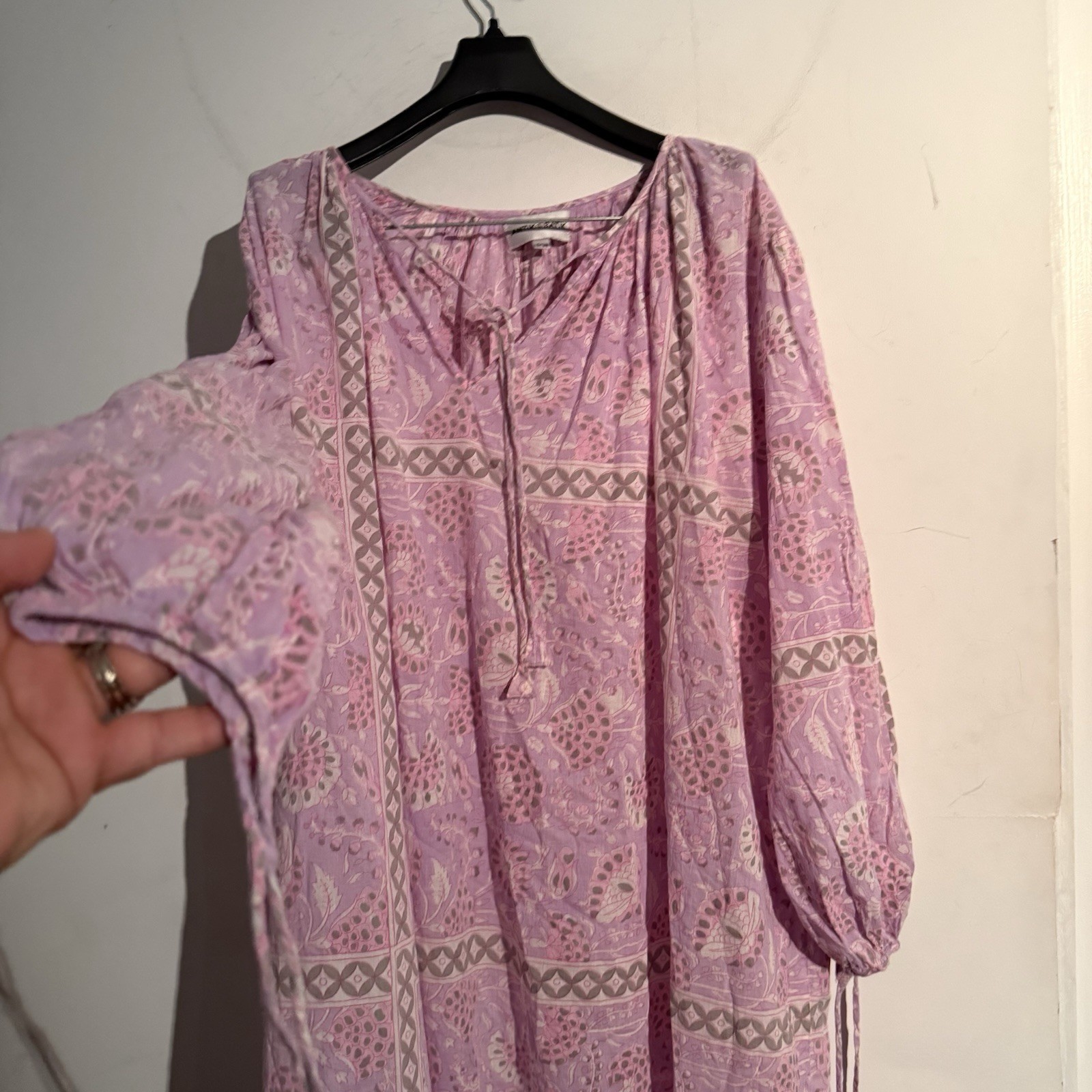 Antik Batik Maxi Dress Long Sleeve Boho Tent Size 38/S Relaxed Lagenlook Coastal