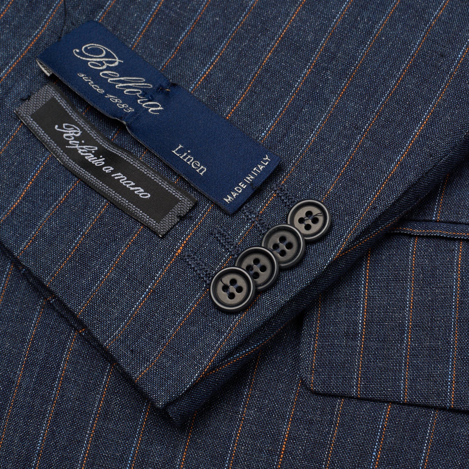 VANNUCCI Milano Blue Pinstripe Linen Fully Lined Jacket EU 48 NEW US 38