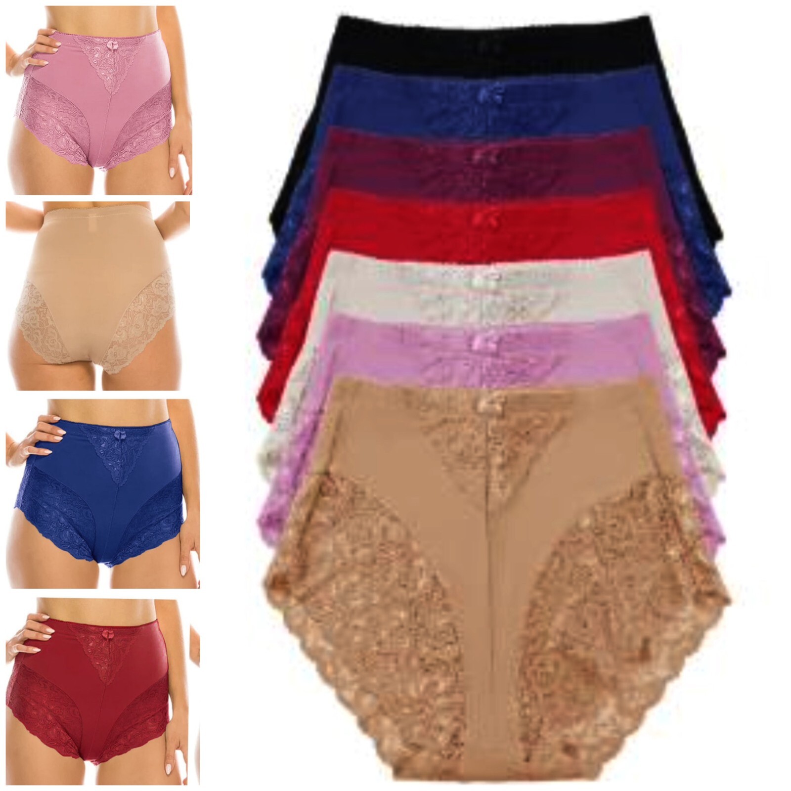 Popular 4 High Waist Briefs Tummy Control Girdles Lace Lot Panties #63031 S-5XL