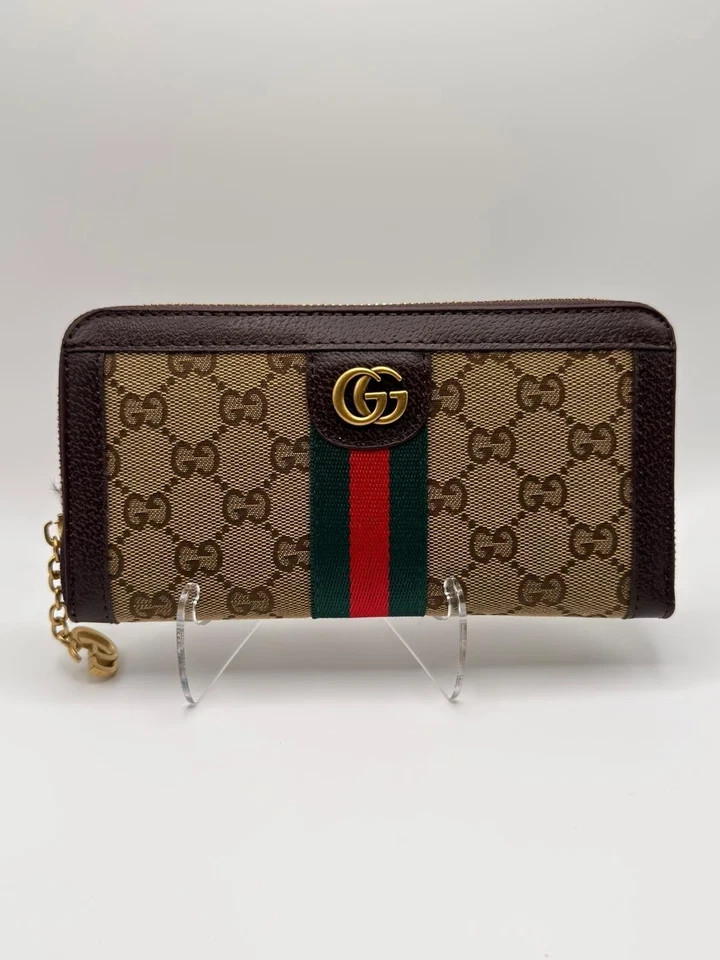 Gucci Ophidia GG Zip‑Around Wallet｜Web Stripe Canvas Leather Women Purse