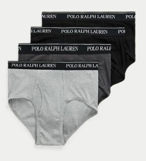 4 RALPH LAUREN POLO COTTON MID RISE BRIEFS SIZES S M L XL BLACK WHITE GRAY NWT