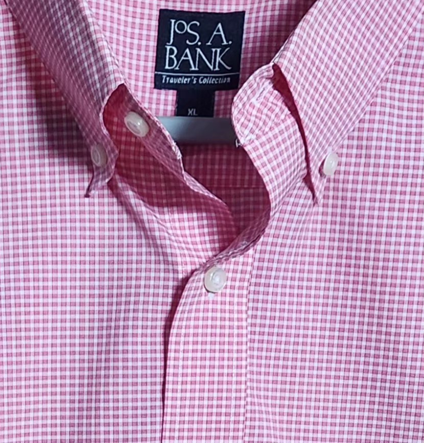 Jos A Bank Button Down Shirt Mens Traveler’s Collection XL Red and White