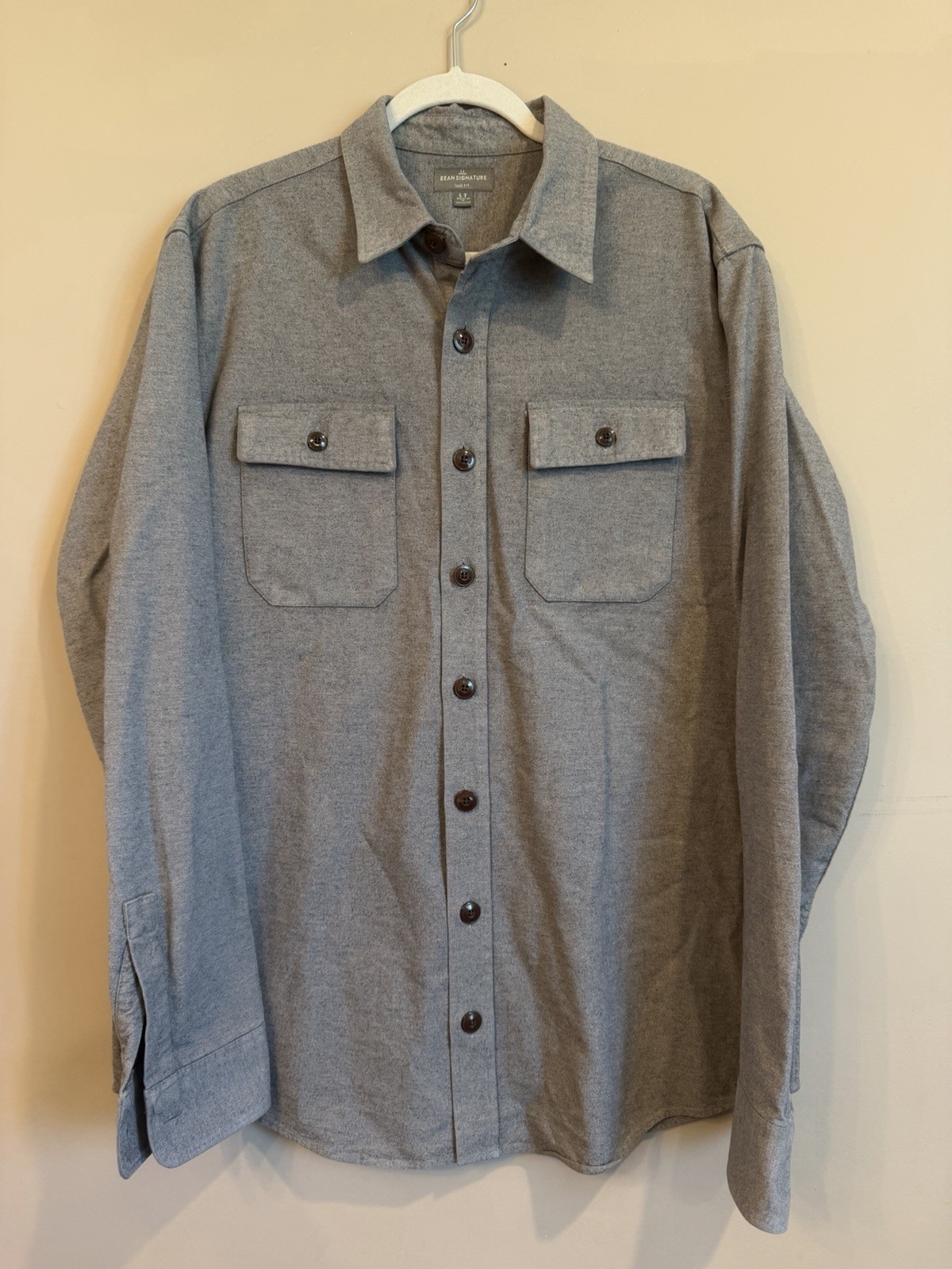 LL Bean Signature Archive Chamois Flannel Shirt Gray Cotton Large Tall