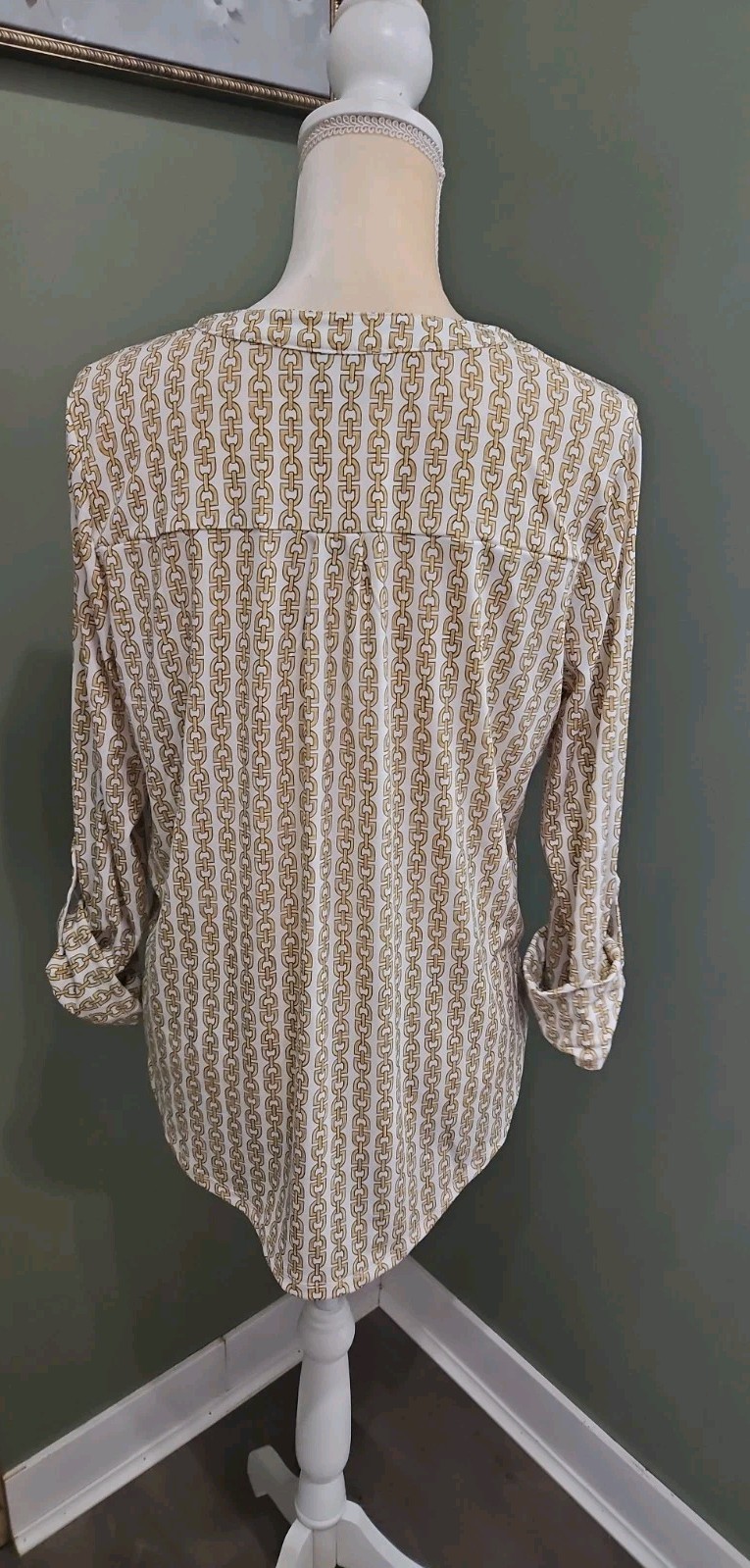michael kors Blouse Gold Chain Pattern Womens M Gold Zipper Detail