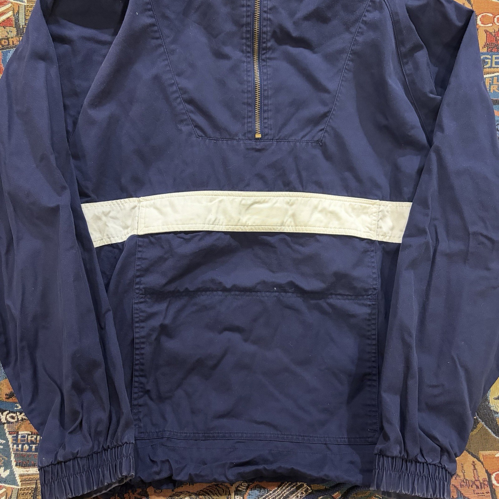 Vintage 90s GAP Half Zip Hooded Anorak Jacket Navy Blue Pullover Cotton Size S
