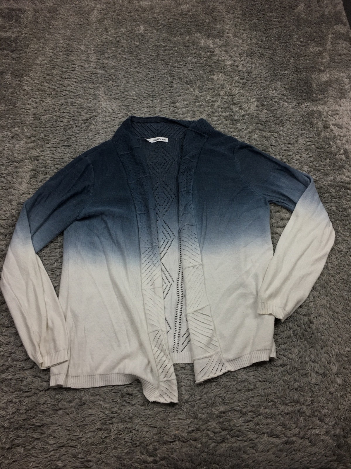 Maurices Cardigan Womens Size 2 Blue White Ambre Open Front Polyester Rayon