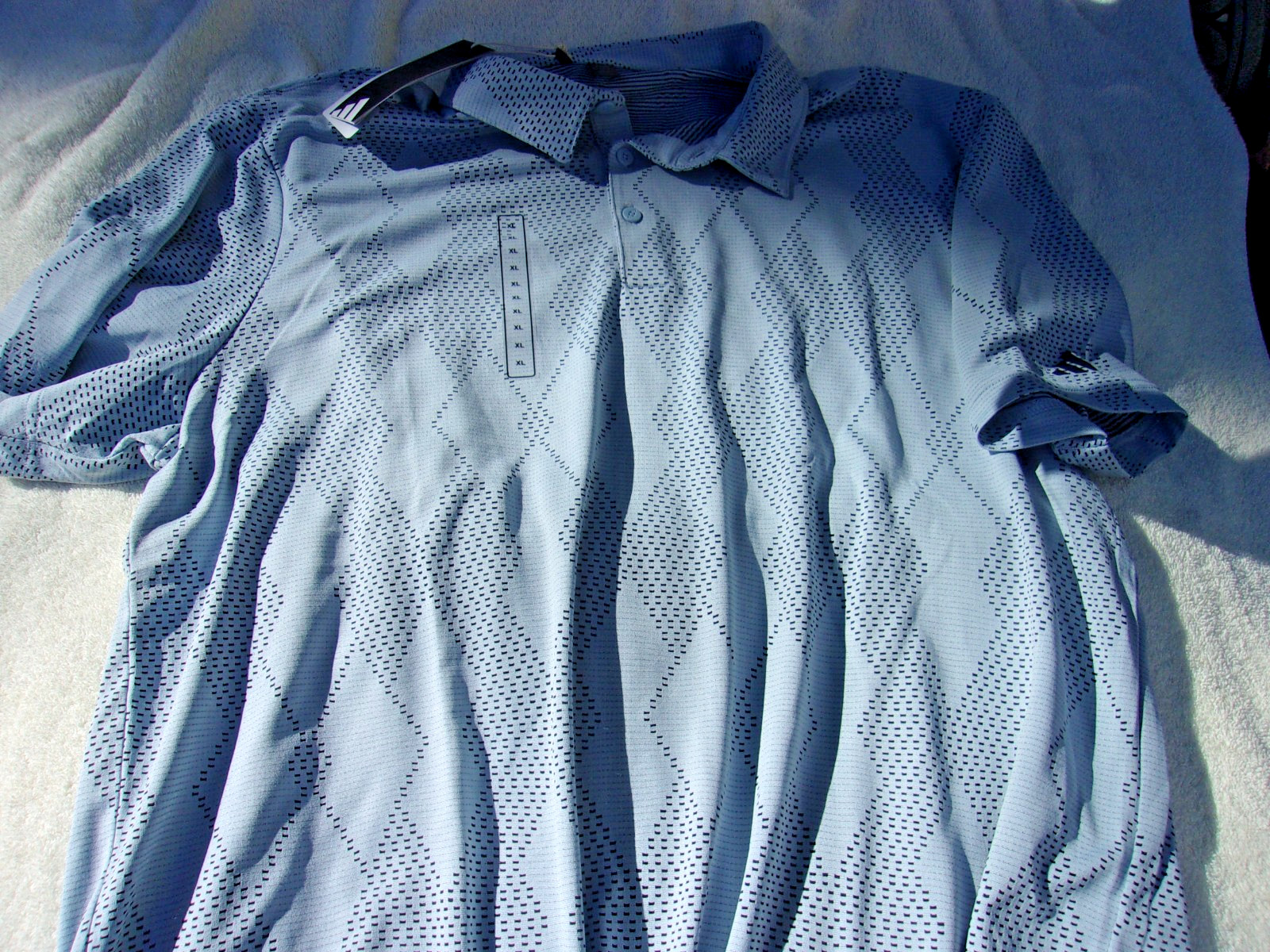 NWT Adidas golf polo, men’s XL, XXL, blue – gray, pattern, polyester, $70