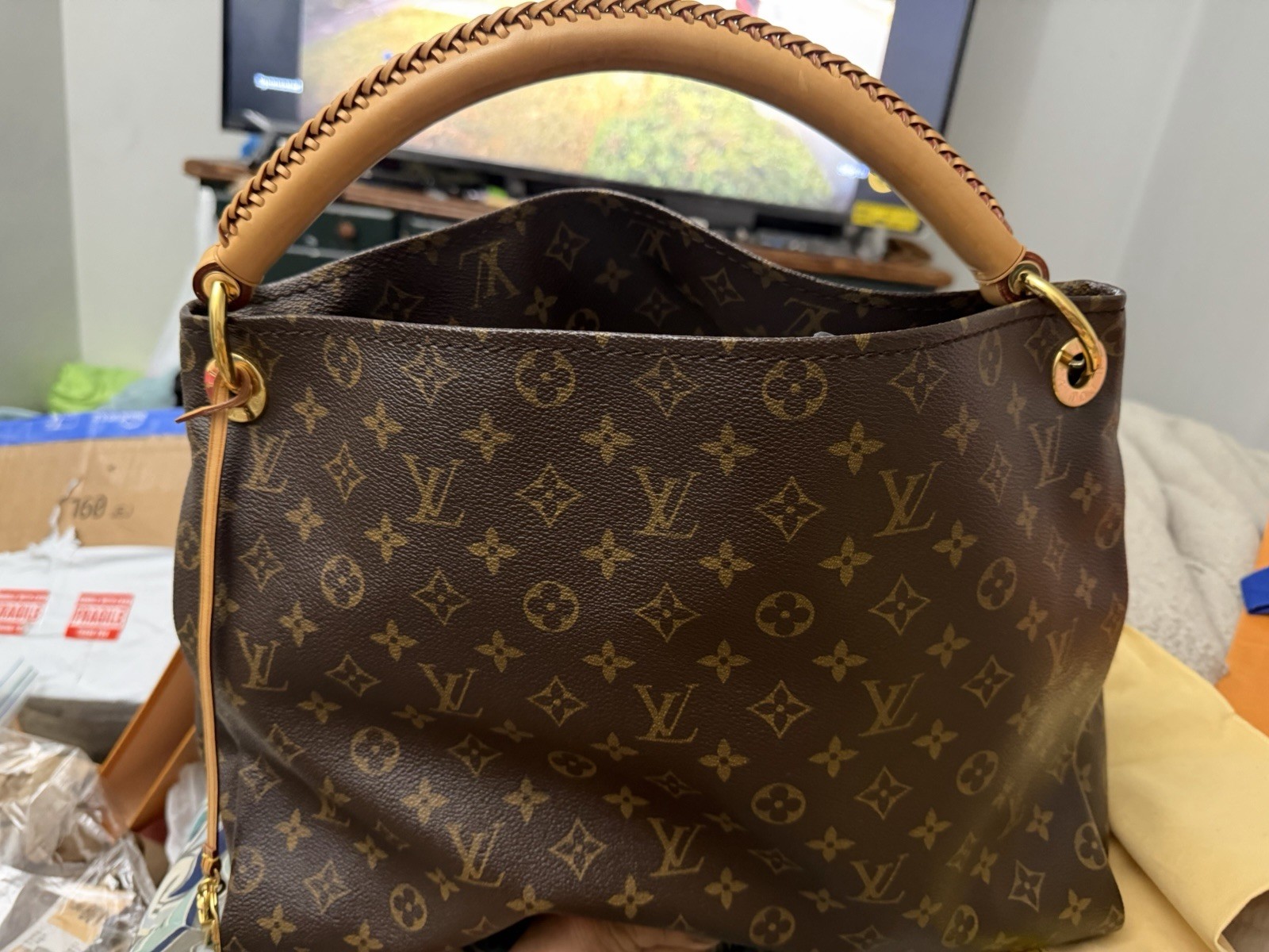 Louis Vuitton Artsy Monogram Top Handle Bag Brown Beige Gold Hardware
