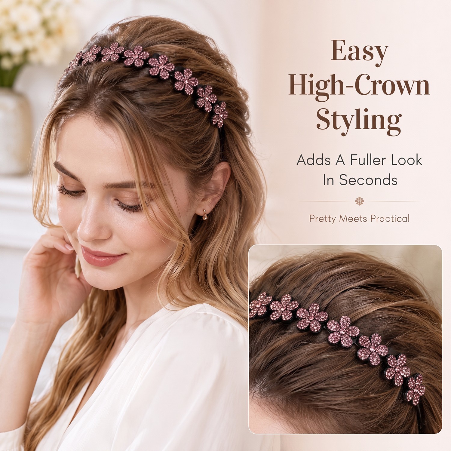 4PCS Glitter Rhinestone Butterfly Flowers Crystal Wavy Teeth Headband for Women