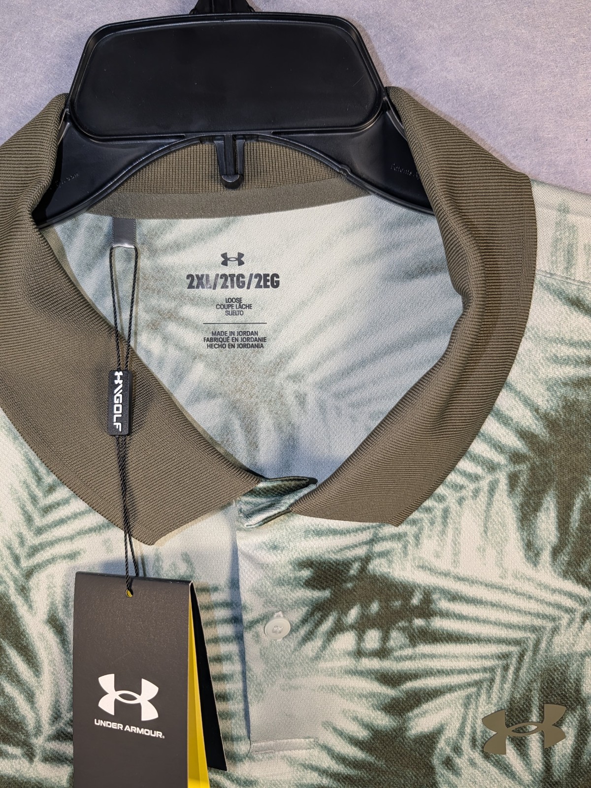 Under Armour Matchplay Printed Polo Men’s 2XL Green Tropical Short Sleeve UV