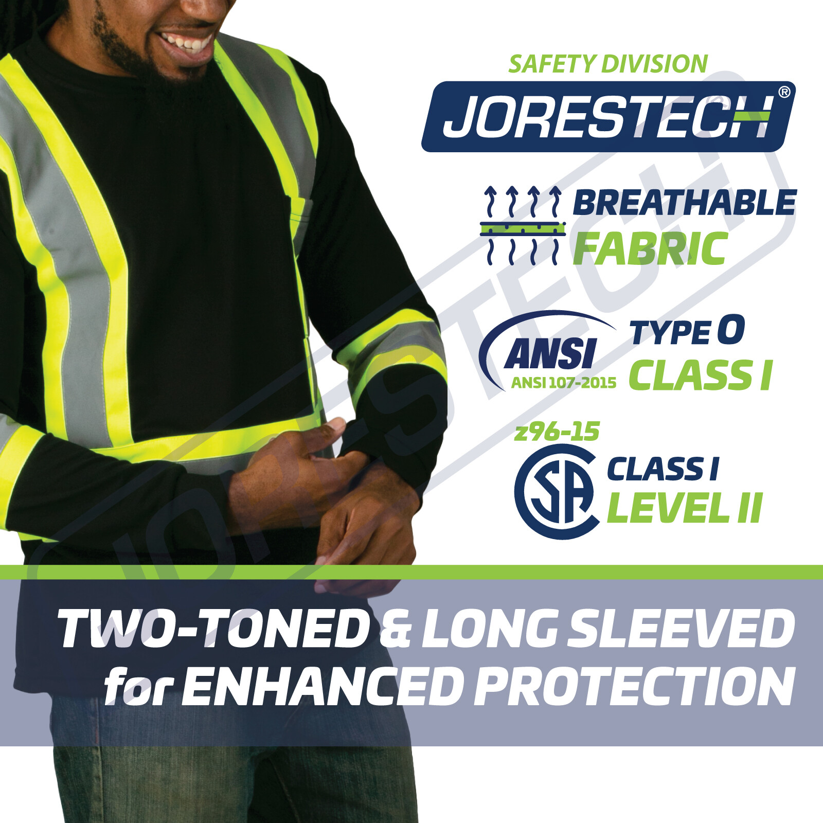 Black Hi Vis Shirt ANSI Class 1 Reflective Safety Long Sleeve HIGH VISIBILITY