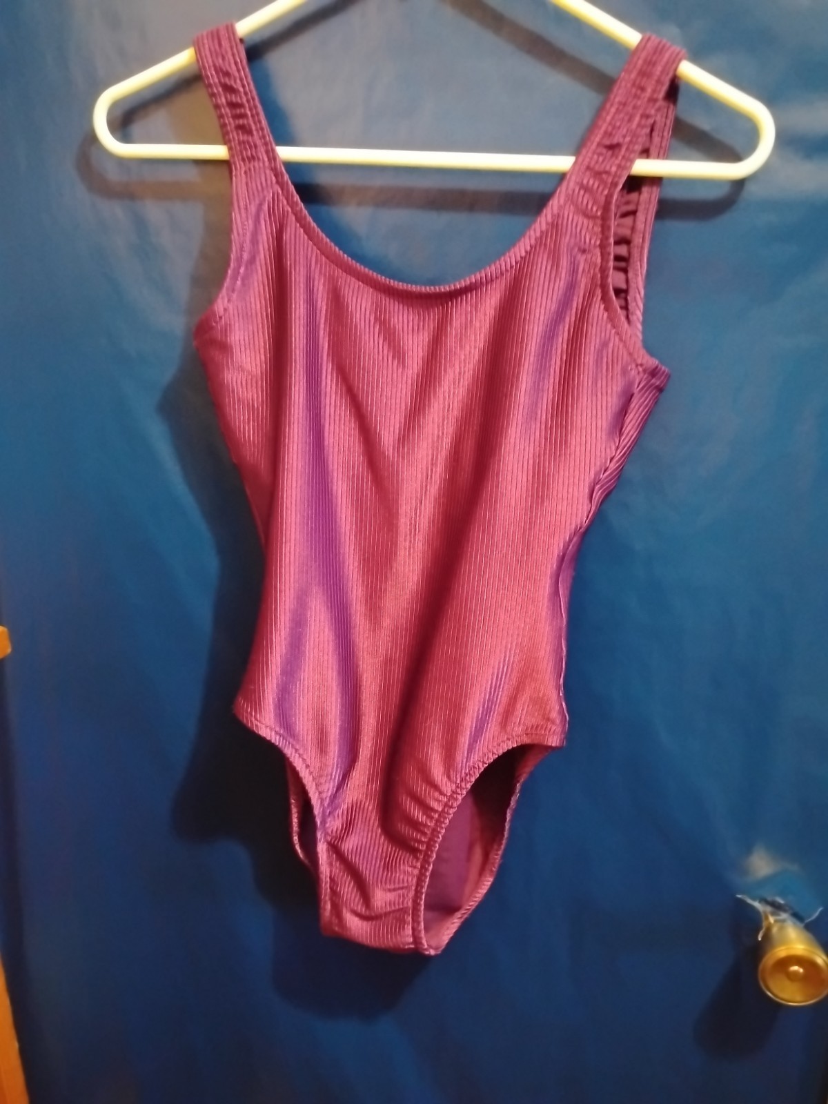 White Stag Size M 10 Purple Vertical Striped One Piece Swimsuit With Sheer…