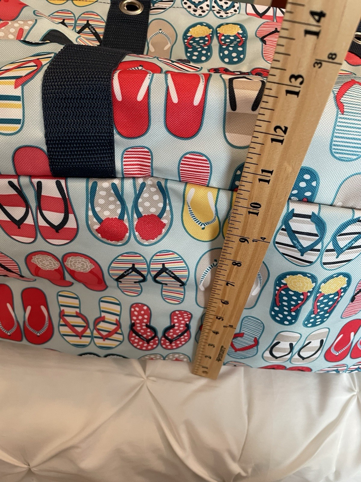 THIRTY ONE Flip Flop Fun Large Utility Tote Bag Blue Collapsible 22″ x 10″ x 10″