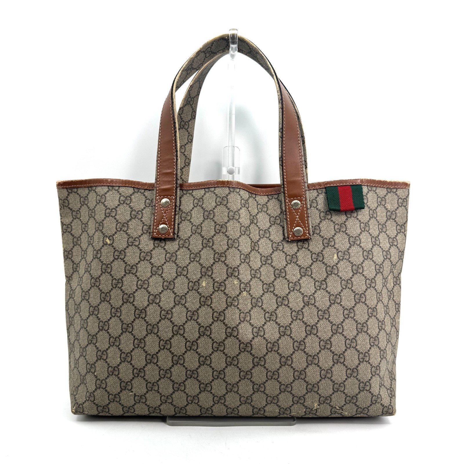 Gucci GG Supreme Tote bag PVC Leather Sherry line Hand Shoulder Authentic