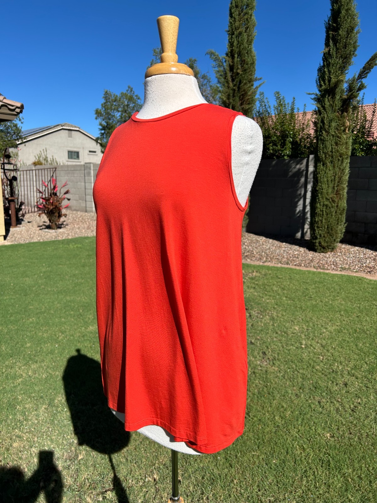 Eileen Fisher Crew Neck Long Shell Top Tank S Flame Tencel Jersey $98 NWT