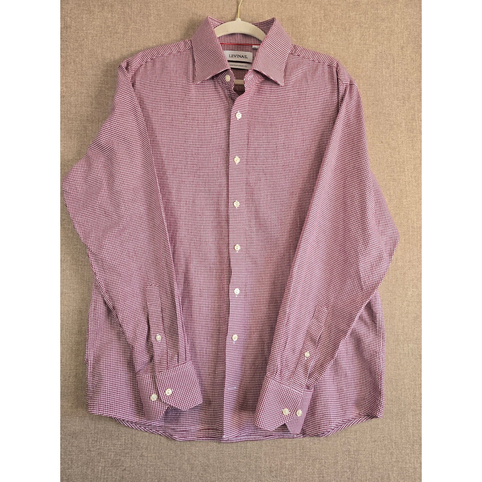 Levinas Dress Shirt Men’s XL 17 36/37 Contemporary Houndstooth Cotton Non-Iron