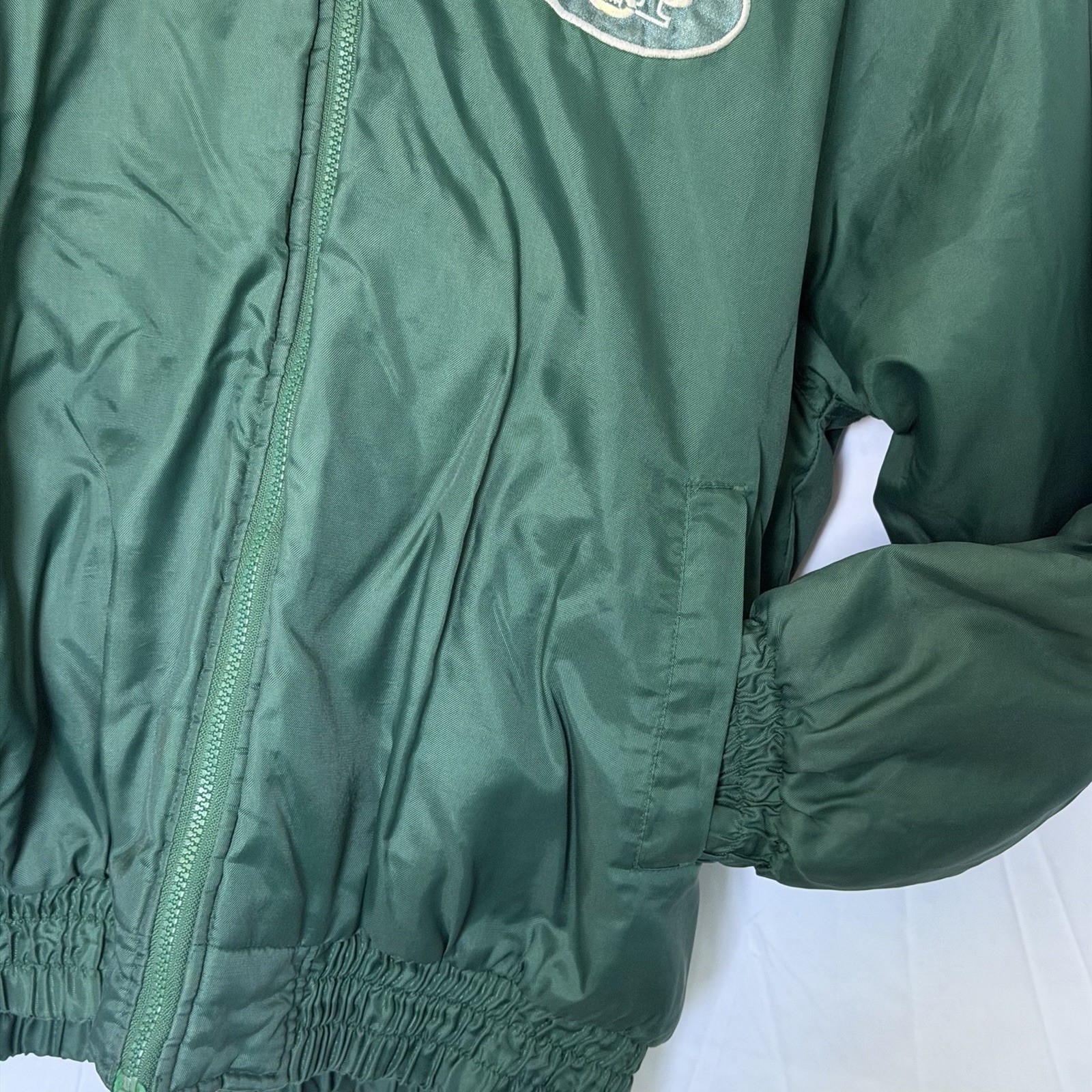 Vintage 90s NY Jets NFL Game Day Sports Mens Large Green Puffer Football Jacket