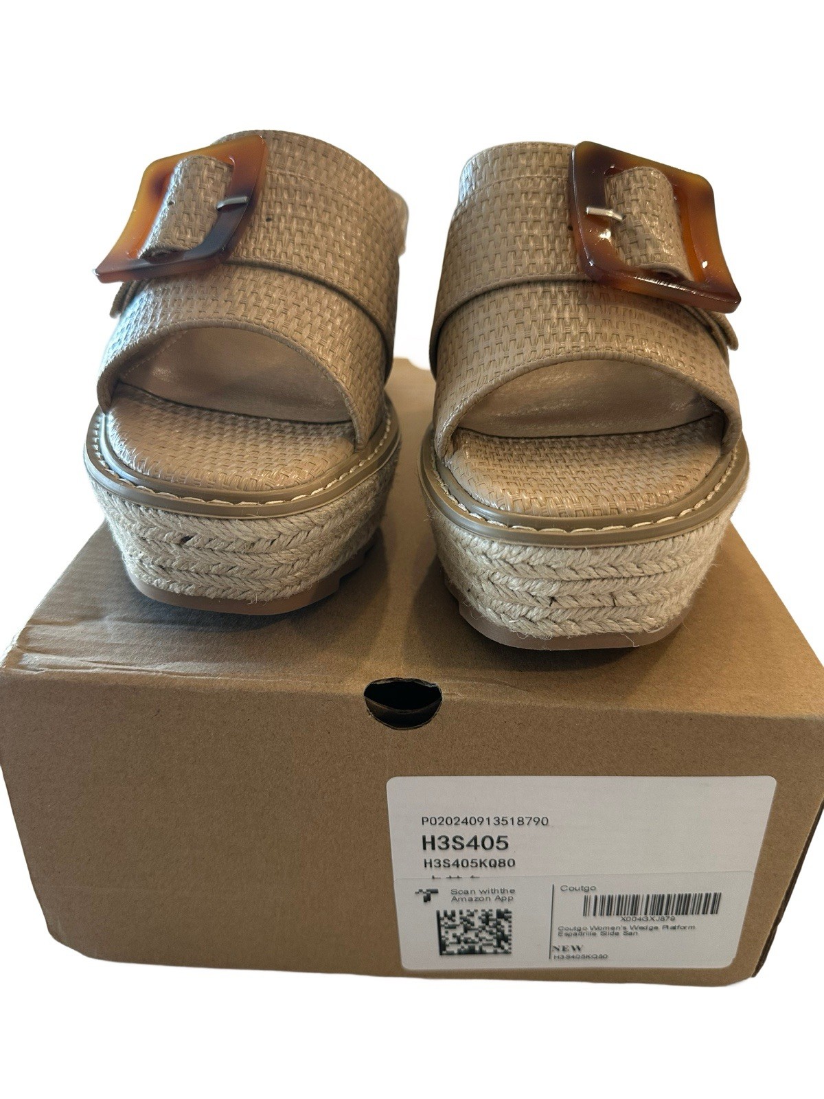Coulga Women’s Wedge Platform Slide Sandals Buckle Beige Synthetic Rubber