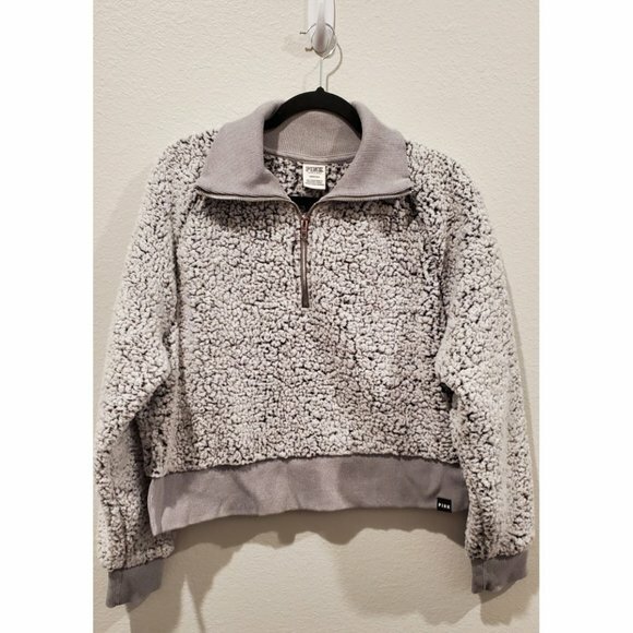 PINK Sharpa Gray Half Zipper Size L
