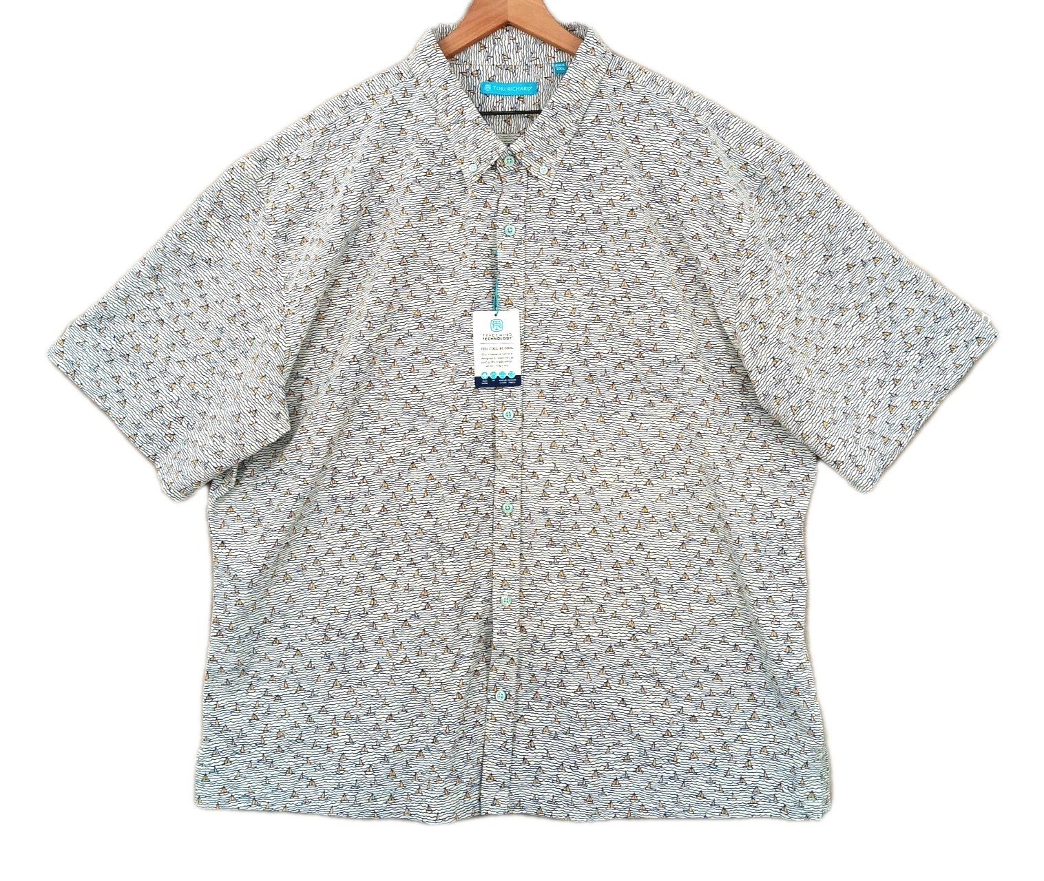 Tori Richard Regatta Shirt Mens 3XL Geometric Ships Nylon Stretch Coastal NEW