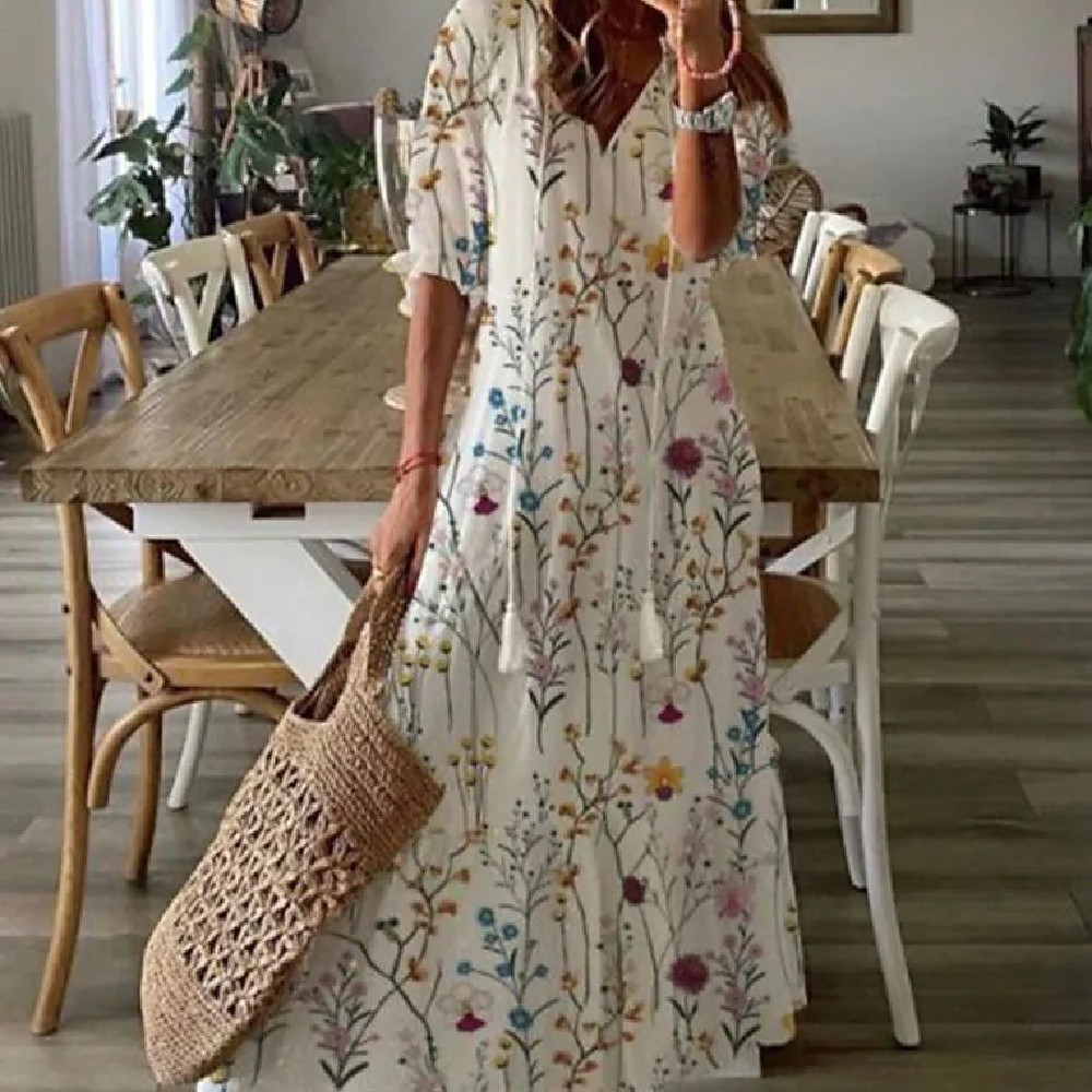 Women’s Printed Medium Sleeve Long Dress