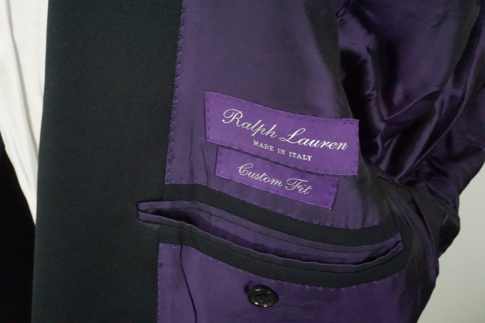Ralph Lauren Purple Label RLPL Hollywood Navy Black Contrast Wool Tuxedo Coat 44
