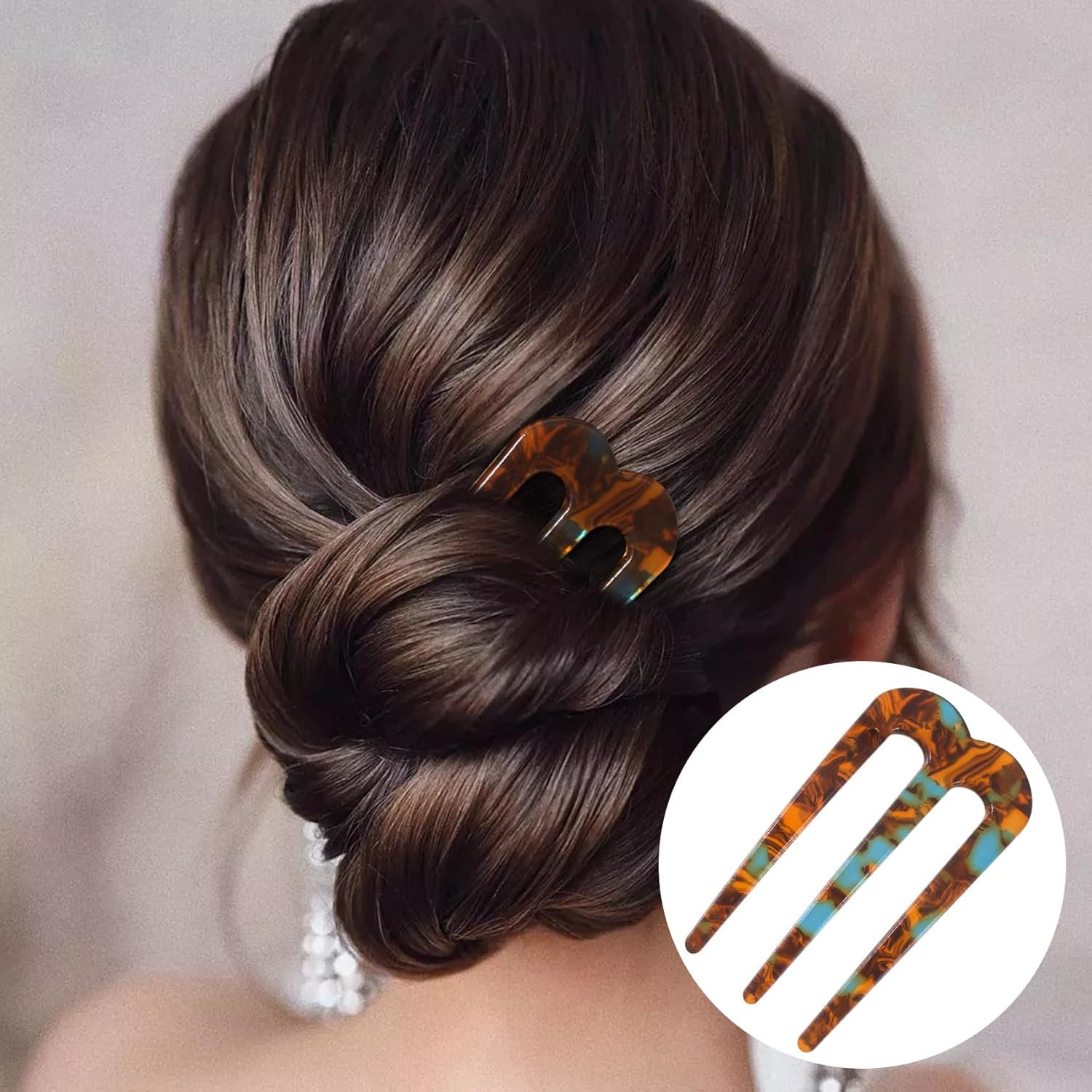French Hair Pin U Shaped 2 Pcs Dark Brown, Light Brown