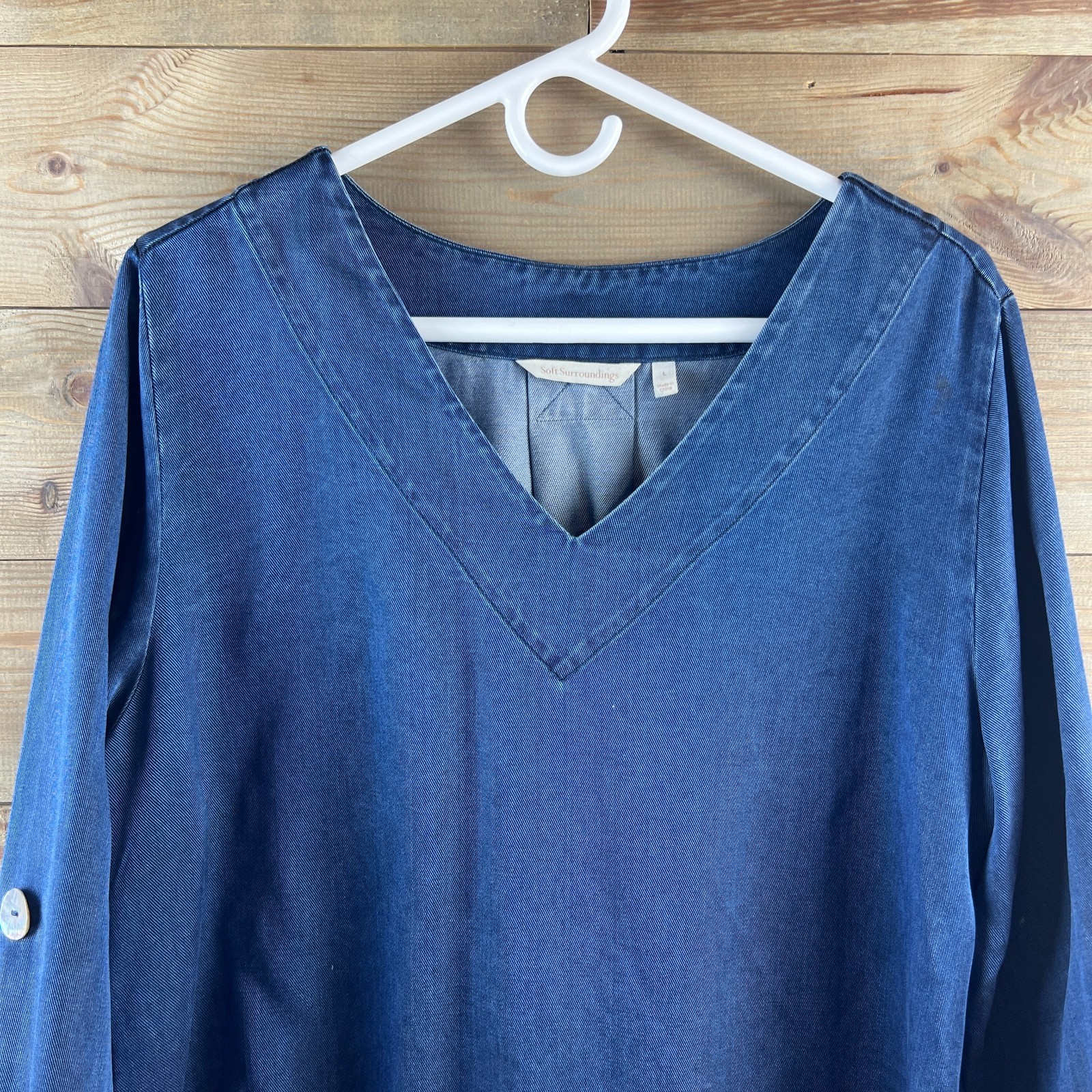 Soft Surroundings Womens Shirt Roll Tab Chambray Button Detail Tencel Large