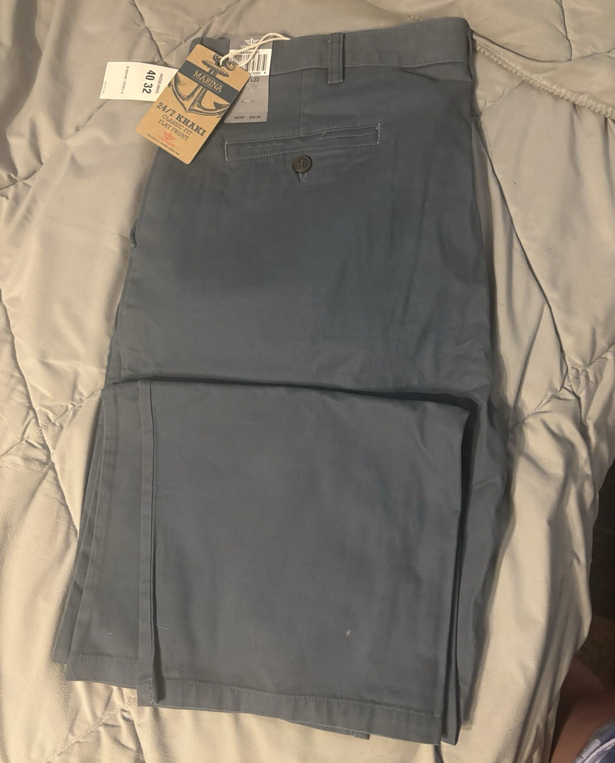 Marina Men’s Blue Cotton Twill Khaki Pants Classic Fit Straight Flat Front 40