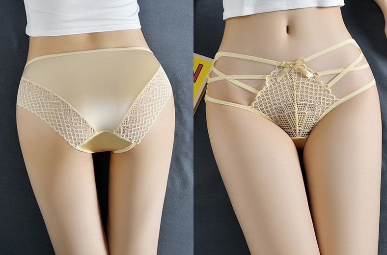 Women Low waist Briefs Squares Stripe Lace Seamless Plus size Underpants 91981