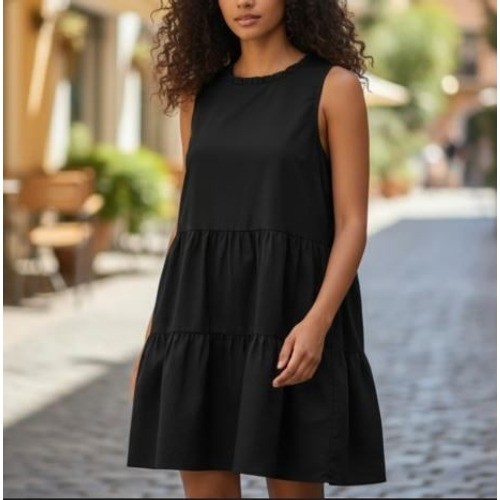 J.Crew Black Tiered Ruffle Neck Sleeveless Midi Dress Size 10 Side Zip Pocket