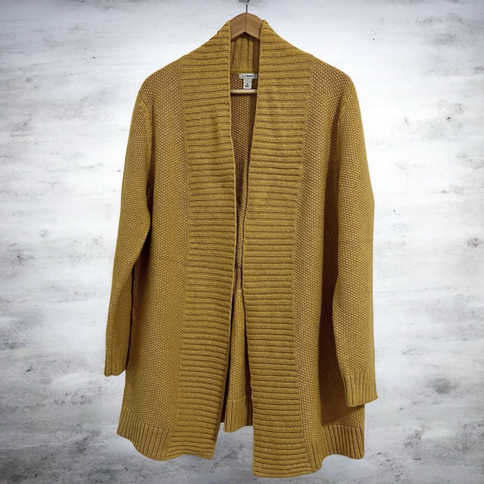 LL Bean Open Cardigan Shawl Collar Textured Chunky Knit Women’s Size Large