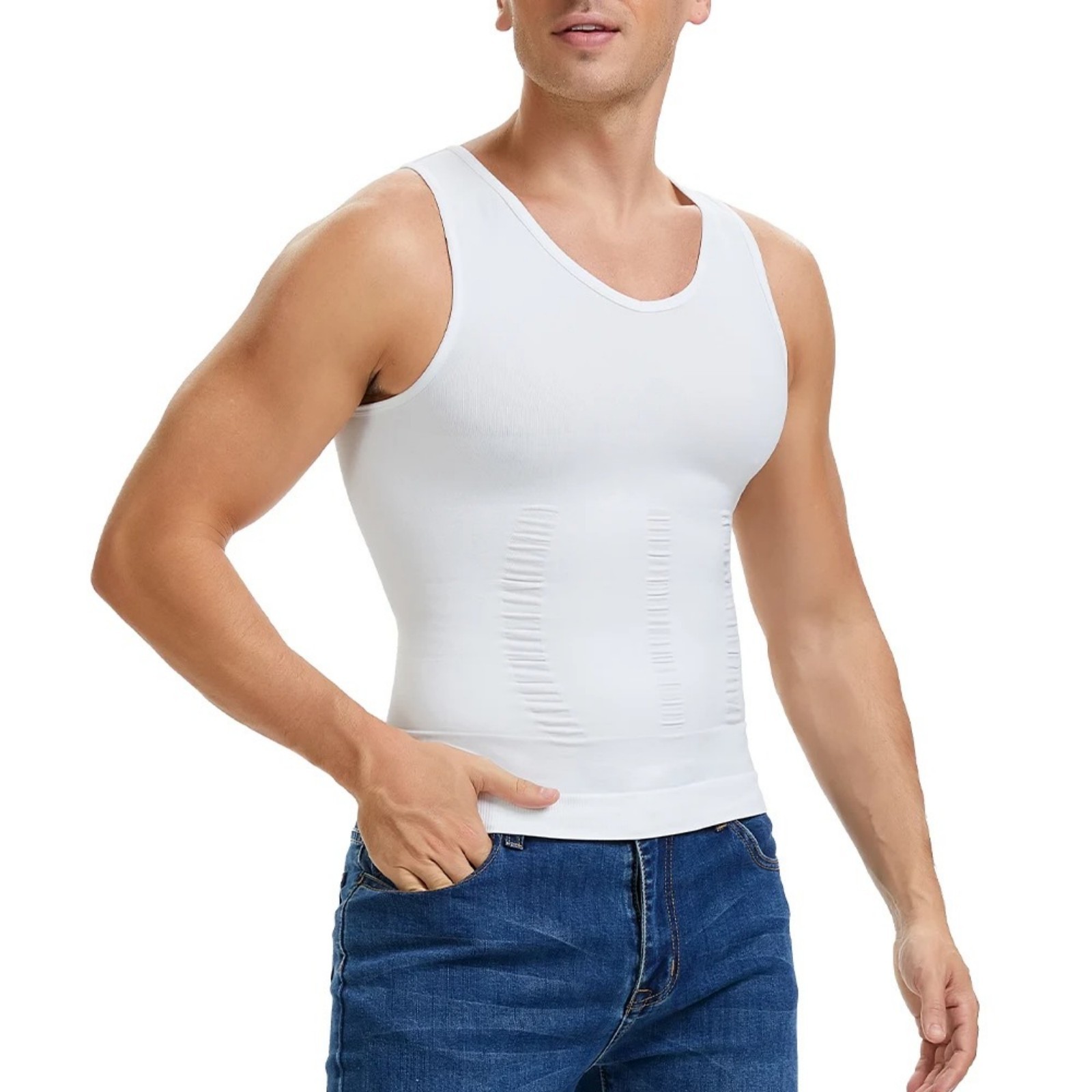 Mens Slimming Body Shaper Vest Moobs Chest Compression T-Shirt Tank Top Fitness