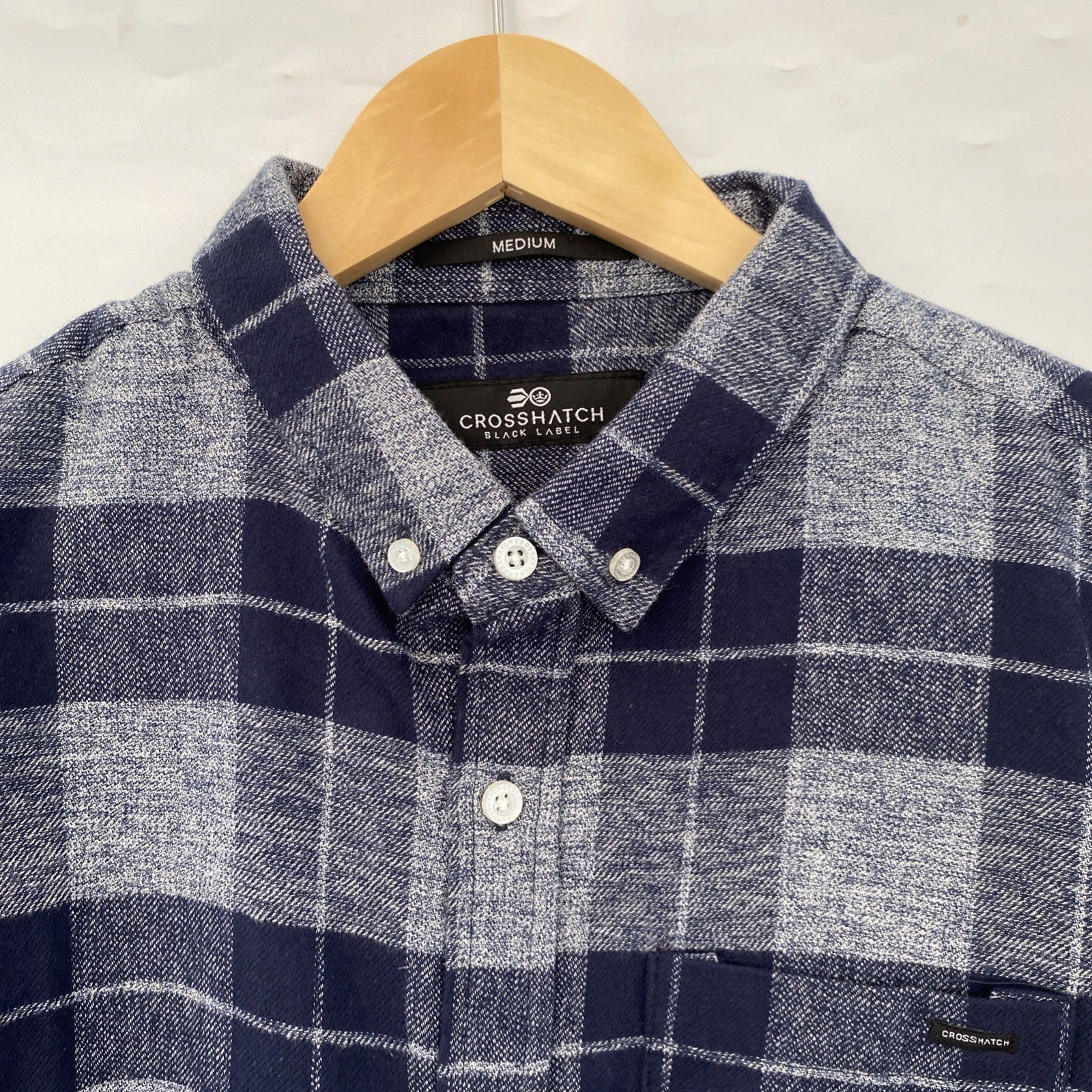 Crosshatch Black Label Shirt Men’s Medium Blue Check Cotton Flannel Shirt
