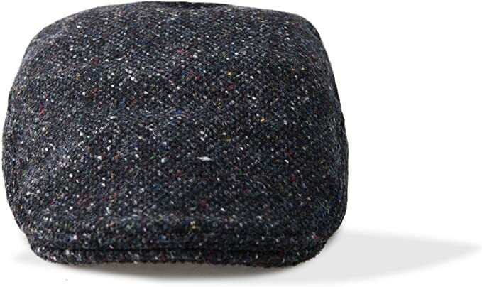 Mens Cap Charcoal Donegal 100% Wool Tweed Touring , Irish Style